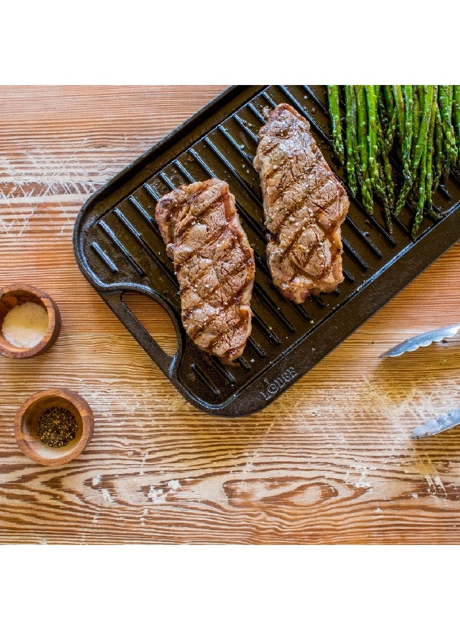 LODGE Pro-Grid Seasoned Cast Iron Reversible Grill/Griddle Black 0.81 x 20 x 10.5 Inch LPGI3  - Image 5