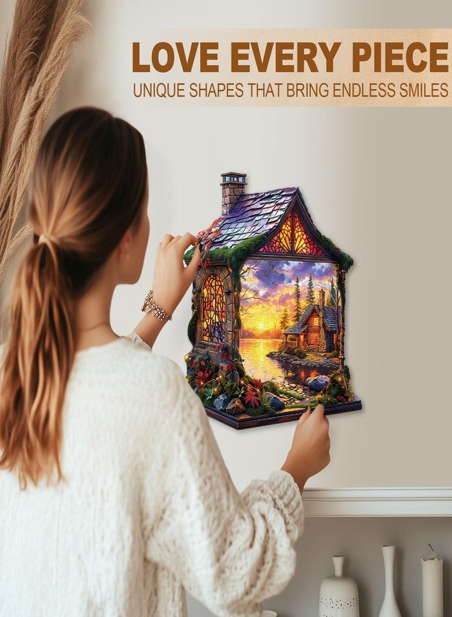WOODBESTS Wooden Puzzles for Adults, Sunset Cottage Wooden Jigsaw Puzzle for Adults, Unique Animal Shape Wood Puzzles Adult, Xmas & Birthday Gifts for Puzzles Lovers (100 pcs, S, 8.5 * 8.3in) - Image 4