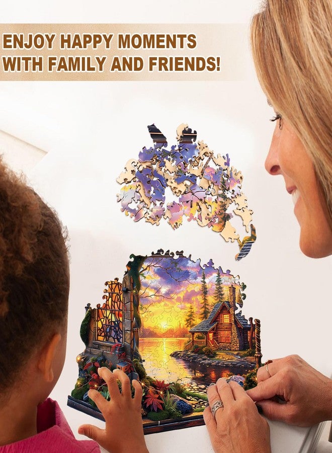 WOODBESTS Wooden Puzzles for Adults, Sunset Cottage Wooden Jigsaw Puzzle for Adults, Unique Animal Shape Wood Puzzles Adult, Xmas & Birthday Gifts for Puzzles Lovers (100 pcs, S, 8.5 * 8.3in) - Image 5