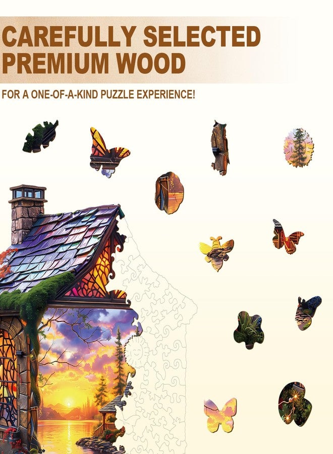 WOODBESTS Wooden Puzzles for Adults, Sunset Cottage Wooden Jigsaw Puzzle for Adults, Unique Animal Shape Wood Puzzles Adult, Xmas & Birthday Gifts for Puzzles Lovers (100 pcs, S, 8.5 * 8.3in) - Image 3