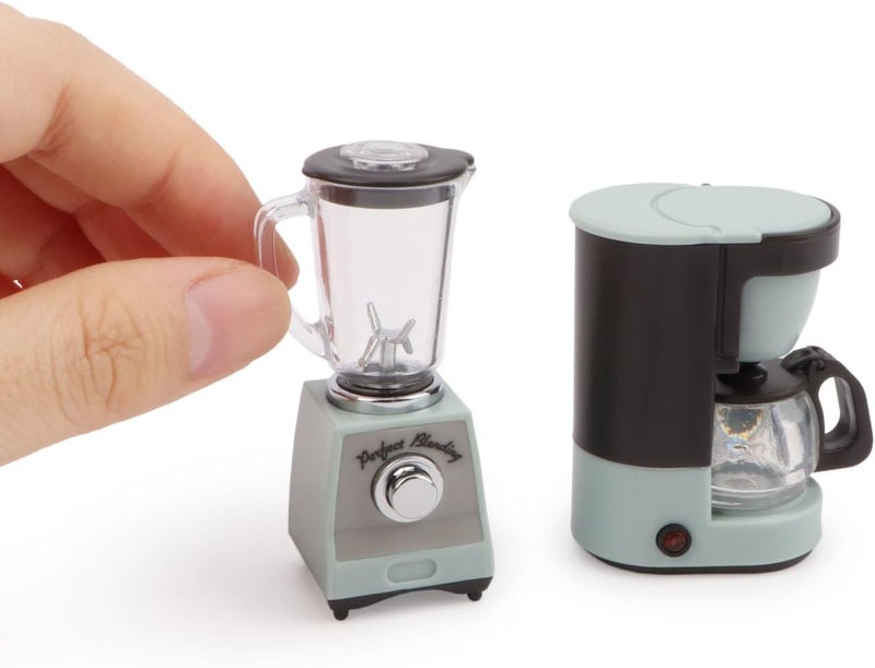 Cutemini Dollhouse 1/12 Miniture Coffee Maker & Juicer Set 2Pcs Doll House Kitchen Appliances Furniture Plastic Model Coffee Pot Blender Accessories (Blue) - Image 1