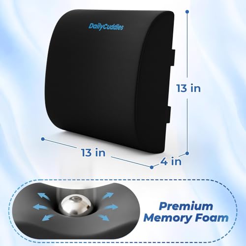DailyCuddles Lumbar Support Pillow for Office Chair Back Support - Memory Foam Lumbar Pillow for Car or Gaming Chair, Ergonomic Back Cushion with Adjustable Strap for Long-Hour Sitting (Black) - Image 2