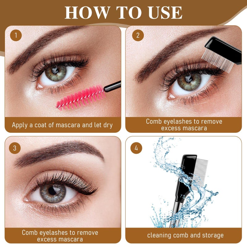 Sliverdew Metal Eyelash Comb & Separator - 2 Pack Eyelash & Eyebrow Brush Grooming Tool with Metal Teeth for Women - Image 2