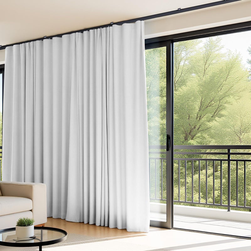 hoeflife Room Divider Curtains Flexible Ceiling Tracks set Curtain track Ceiling Mount Blackout Curtain for Living Room Bedroom Ceiling Curtain Rod Privacy Divider Panel W100xH84 GreyishWhite Drape&Black rail - Image 2
