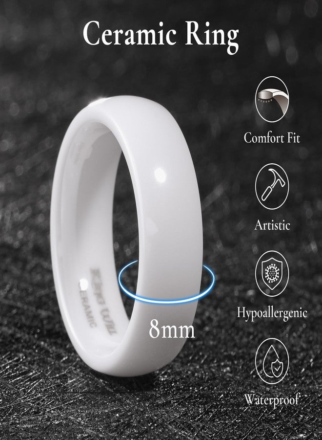 King Will White Ceramic Wedding Ring for Men Women-8mm Width Dome Style with High Polished Wedding Band Comfort Fit Promise Rings Size 10 - Image 2
