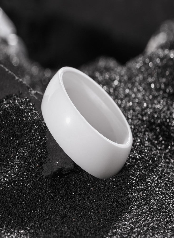 King Will White Ceramic Wedding Ring for Men Women-8mm Width Dome Style with High Polished Wedding Band Comfort Fit Promise Rings Size 10 - Image 3