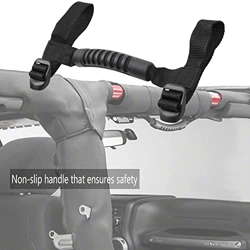 ELONN 4X Grab Handles for Jeep, Universal Roll Bar Grip Handle Interior Accessories Compatible with Jeep Wrangler 1955-UP & UTV ATV - Black - Image 5