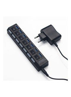نيبمينينت موزع فائق السرعة ب7 منافذ USB مع محول طاقة كهربائية الأسود / الأزرق  - Image 3