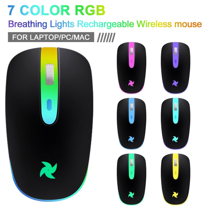 HZD LED Wireless Mouse, Slim Silent Rechargeable Mouse for Laptop, 2.4G Portable USB Optical Mouse with Type C Adapter, 3 Adjustable DPI Levels 1600/1200/800 for Tablet/Computer Black - Image 5