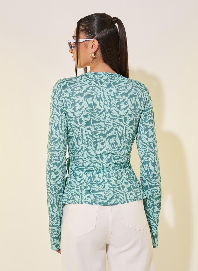 Take Two Green Floral Printed Wrap Top - Image 4