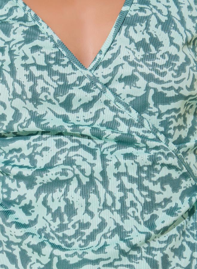 Take Two Green Floral Printed Wrap Top - Image 3