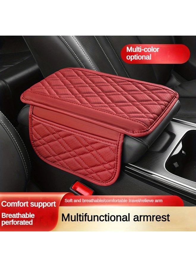Beige PU Leather Car Armrest Cushion with Storage Bag Scratch Resistant Comfortable Travel Accessory - Image 3