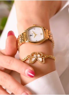 Gold Watch set with chain bracelet with crystal butterfly