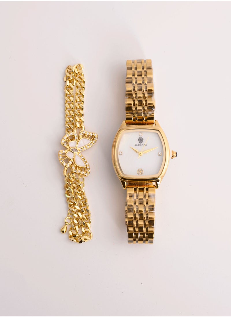 ALBAROO - Gold Watch set with chain bracelet with crystal butterfly - Image 1