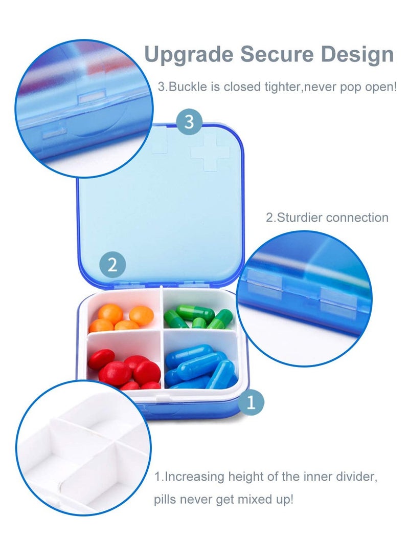 KASTWAVE Portable Travel Pill Organizer Case for Purse Cute Small Daily Pill Box Bpa Free Plastic Medicine Vitamin Holder Container for Purse Pills Vitamin Fish Oil Daily Travel Use 2 Pack 4 Compartments  - Image 2