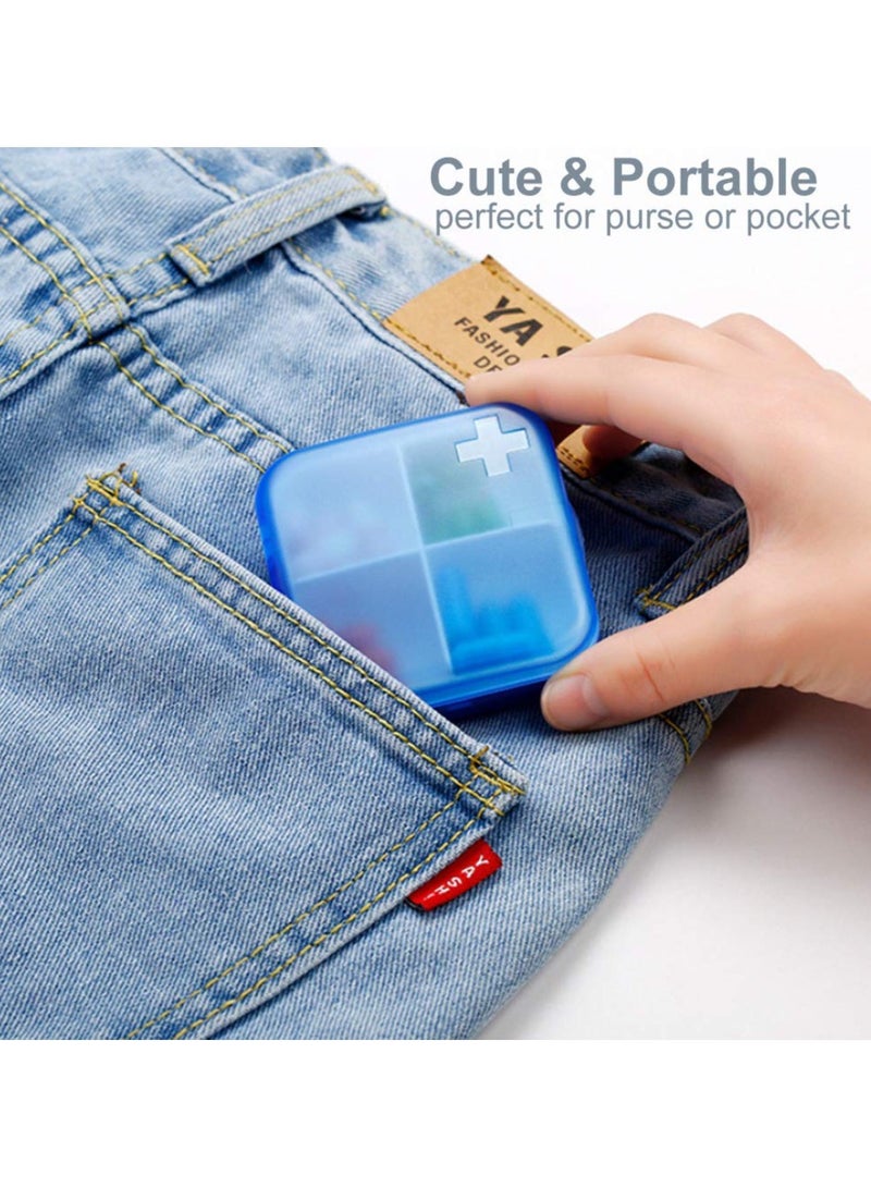 KASTWAVE Portable Travel Pill Organizer Case for Purse Cute Small Daily Pill Box Bpa Free Plastic Medicine Vitamin Holder Container for Purse Pills Vitamin Fish Oil Daily Travel Use 2 Pack 4 Compartments  - Image 5