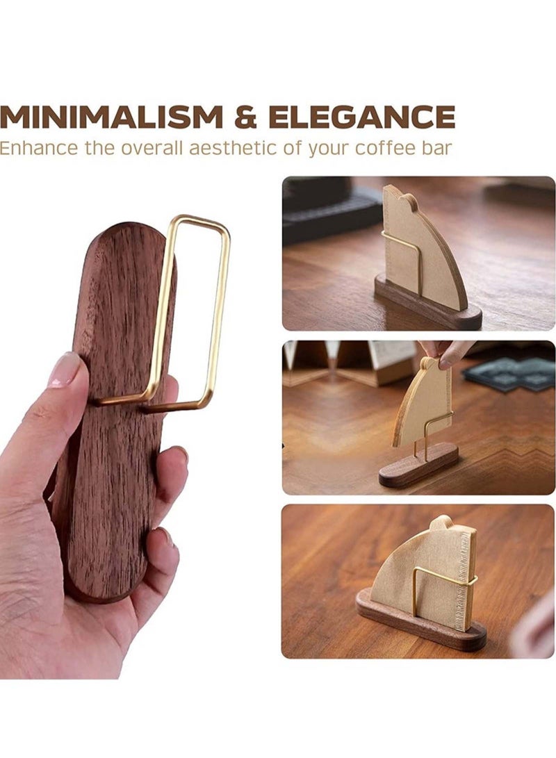 Captaintech Walnut Base Coffee Filter Holder,Pure Brass Coffee Filter Paper Storage Rack,Filter Paper Container Stand Suitable For V60 and Fan Shape and Flat-bottomed Pour Over Filter Paper - Image 4