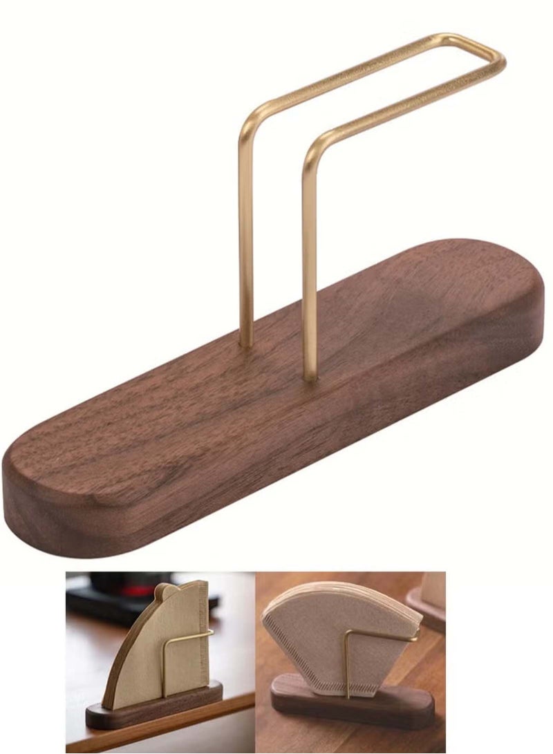 Captaintech Walnut Base Coffee Filter Holder,Pure Brass Coffee Filter Paper Storage Rack,Filter Paper Container Stand Suitable For V60 and Fan Shape and Flat-bottomed Pour Over Filter Paper - Image 3