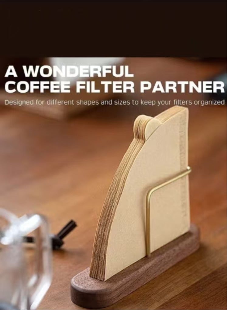 Captaintech Walnut Base Coffee Filter Holder,Pure Brass Coffee Filter Paper Storage Rack,Filter Paper Container Stand Suitable For V60 and Fan Shape and Flat-bottomed Pour Over Filter Paper - Image 1
