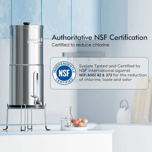 Purewell 2.25G Gravity Water Filter System with Water Level Window, 8-Stage 0.01μm Ultra-Filtration Stainless Steel Countertop System with 4 Filters and Stand, Reduce Fluoride and Chlorine, PW-KS-CF - Image 2