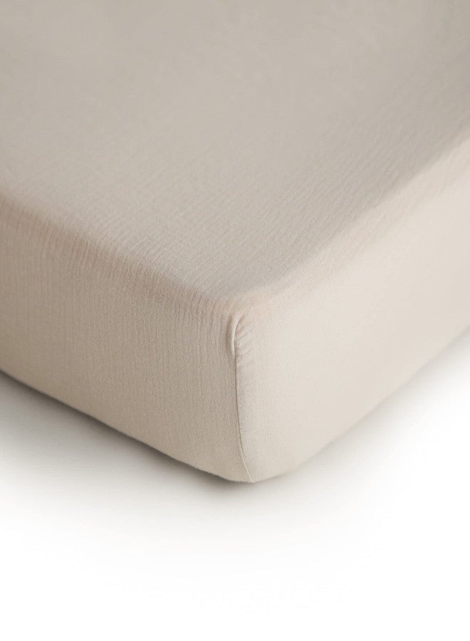 mushie Extra Soft Muslin Fitted MINI Crib Sheet | 24"x 38" (Fog) - Image 2