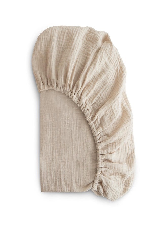 mushie Extra Soft Muslin Fitted MINI Crib Sheet | 24"x 38" (Fog) - Image 1