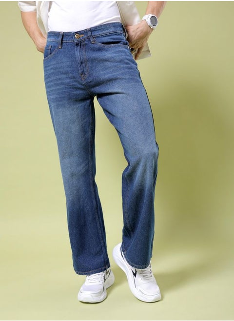 Men Bootcut Loose Fit Solid Mid-Rise Jeans