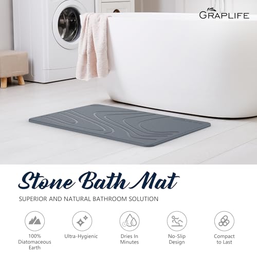 Graplife Stone Bath Mat Diatomaceous Earth Shower Mat Non-Slip Super Absorbent Quick Drying Bathroom Floor Mat Natural Easy to Clean - Green 23.5 x 15 (Light White, 23.6" x 15.4" (Rectangular)) - Image 2