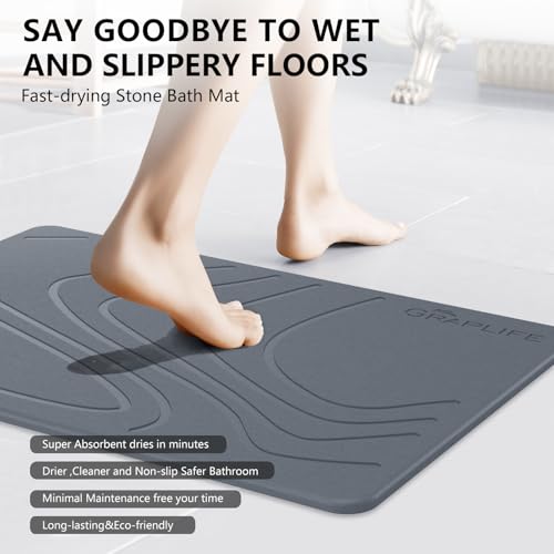 Graplife Stone Bath Mat Diatomaceous Earth Shower Mat Non-Slip Super Absorbent Quick Drying Bathroom Floor Mat Natural Easy to Clean - Green 23.5 x 15 (Light White, 23.6" x 15.4" (Rectangular)) - Image 5