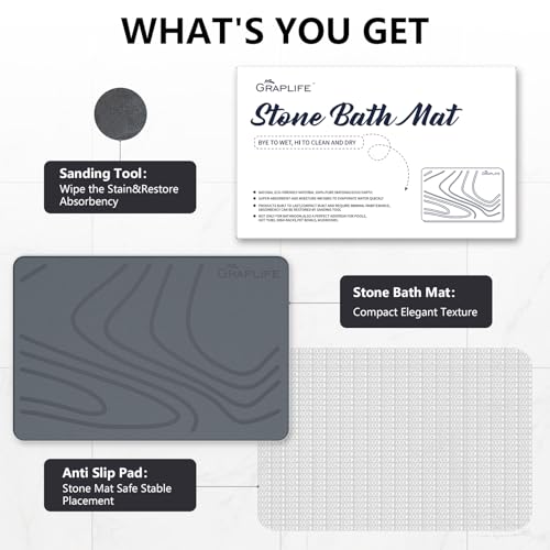 Graplife Stone Bath Mat Diatomaceous Earth Shower Mat Non-Slip Super Absorbent Quick Drying Bathroom Floor Mat Natural Easy to Clean - Green 23.5 x 15 (Light White, 23.6" x 15.4" (Rectangular)) - Image 3
