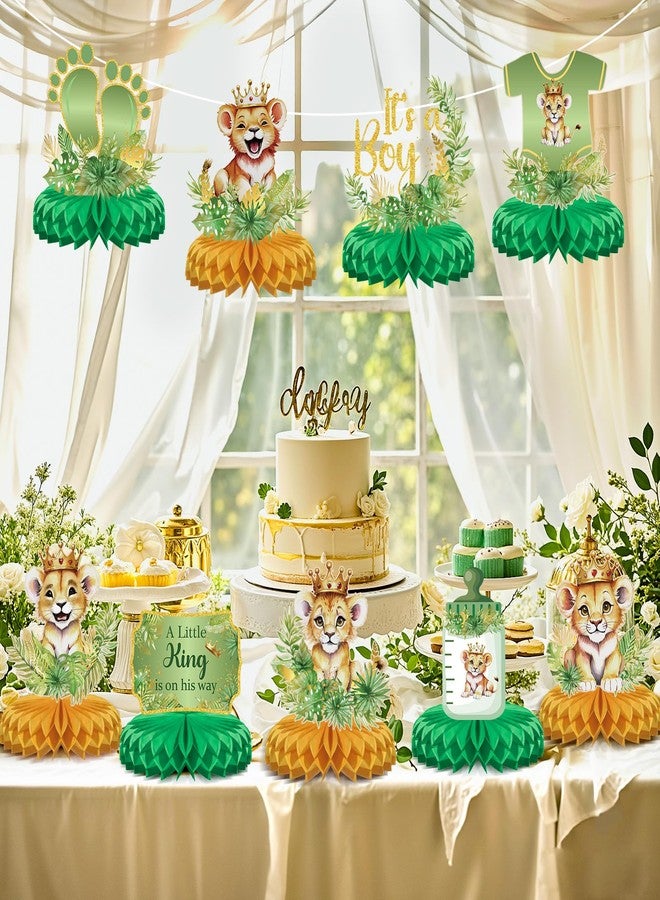 TagreSpike 9 Pcs Lion Theme Honeycomb Centerpieces, Jungle Safari Party Decorations A Little King Is On The Way Table Decoration for Pregnancy Announcement Gender Reveal Party Supplies - Image 2