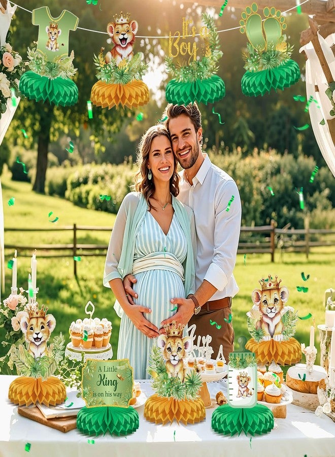 TagreSpike 9 Pcs Lion Theme Honeycomb Centerpieces, Jungle Safari Party Decorations A Little King Is On The Way Table Decoration for Pregnancy Announcement Gender Reveal Party Supplies - Image 5