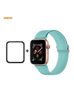 Replacement Strap For Apple Watch Series 6/5/4/SE 40mm Hat-Prince ENKAY 2 in 1 Adjustable Flexible Polyester Wrist Watch Band + Full Screen Full Glue PMMA Curved HD Screen Protector Cyan