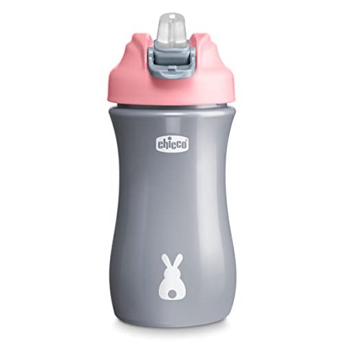 Chicco Soft Spout Tumbler with Silicone Straw and Spill-Proof Lid 12oz.| Built-In Carry Handle | Top-Rack Dishwasher Safe | Easy to Hold Travel Cup | Pink/Silver| 18+ months - Image 1
