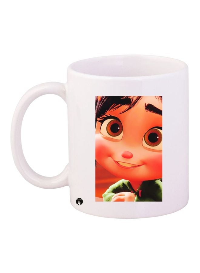 Cartoon Girl Printed Coffee Mug White/Orange/Green 11ounce