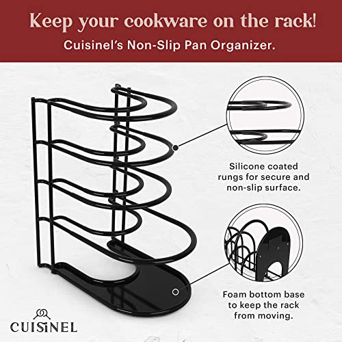 Cuisinel Pan Organizer - Silicone-Coated Non-Slip 12" Heavy Duty Skillet Rack - Kitchen Counter/Cabinet Organization Storage - Holder for Cookie Sheet, Cutting Board, Cast Iron Cookware, Dish, Pot, Lid Stand - Image 4