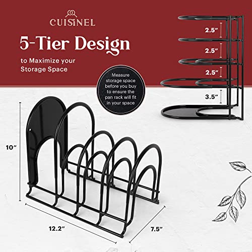 Cuisinel Pan Organizer - Silicone-Coated Non-Slip 12" Heavy Duty Skillet Rack - Kitchen Counter/Cabinet Organization Storage - Holder for Cookie Sheet, Cutting Board, Cast Iron Cookware, Dish, Pot, Lid Stand - Image 3