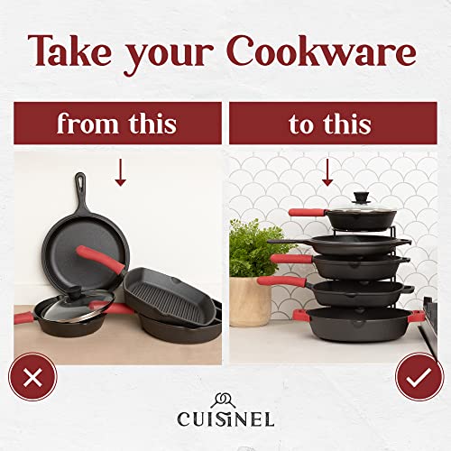 Cuisinel Pan Organizer - Silicone-Coated Non-Slip 12" Heavy Duty Skillet Rack - Kitchen Counter/Cabinet Organization Storage - Holder for Cookie Sheet, Cutting Board, Cast Iron Cookware, Dish, Pot, Lid Stand - Image 2
