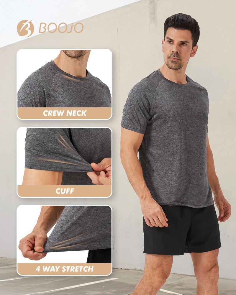 BOOJO 3 Pack Workout Mens Shirts - Quick Dry Causal Moisture Wicking Work Gym Athletic Short Sleeve for Basketball Running Lounge - Image 3