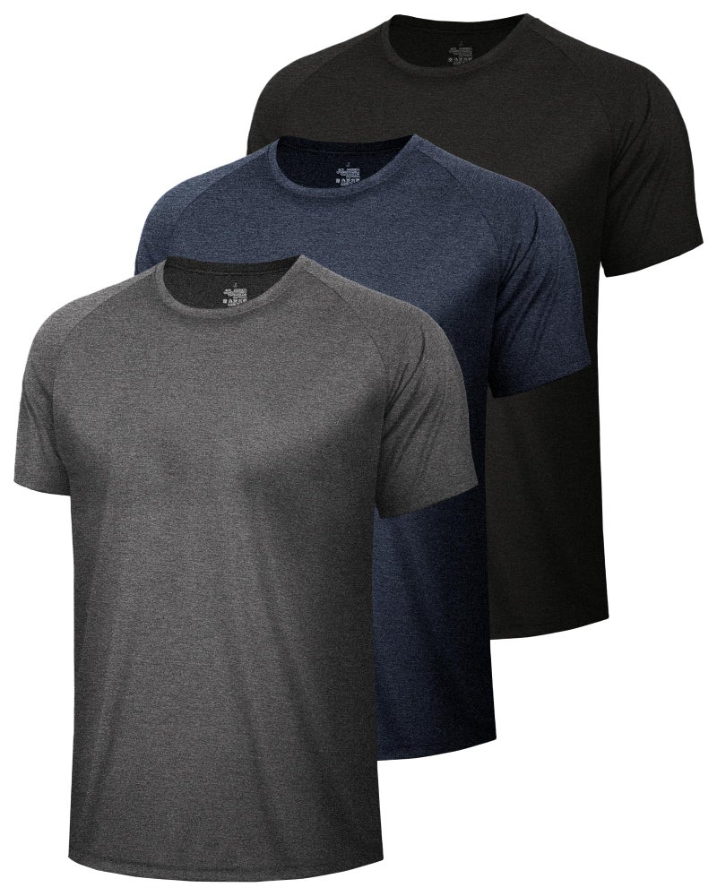BOOJO 3 Pack Workout Mens Shirts - Quick Dry Causal Moisture Wicking Work Gym Athletic Short Sleeve for Basketball Running Lounge - Image 1
