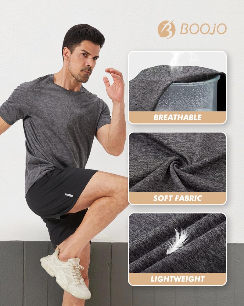 BOOJO 3 Pack Workout Mens Shirts - Quick Dry Causal Moisture Wicking Work Gym Athletic Short Sleeve for Basketball Running Lounge - Image 5
