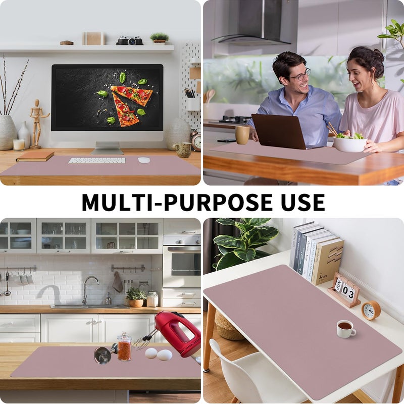 Bloss Pink Desk Mat, Large Mouse Pad, Non-Slip Desk Protector Mat, Leather Desk Blotter, Waterproof Desk Pad for Make Up Desk/31.5Ã—15.7 Inch - Image 5
