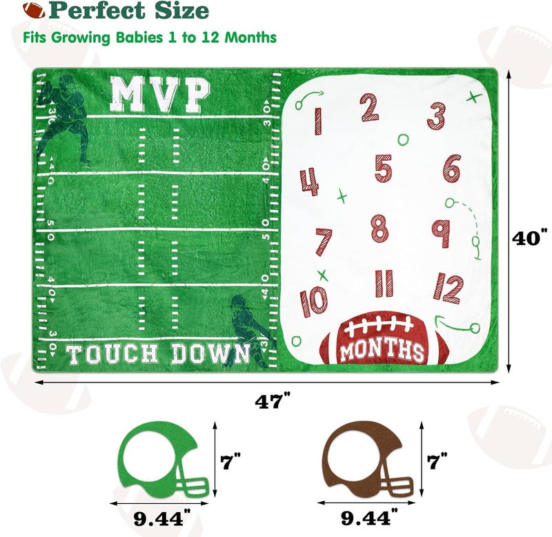 Gicoherero Football Baby Monthly Milestone Blanket Sports Month Blankets Growth Chart Nursery Swaddling Blankets Gift Ideas for Newborn Baby Shower Photography Background Prop Soft Plush - Image 3