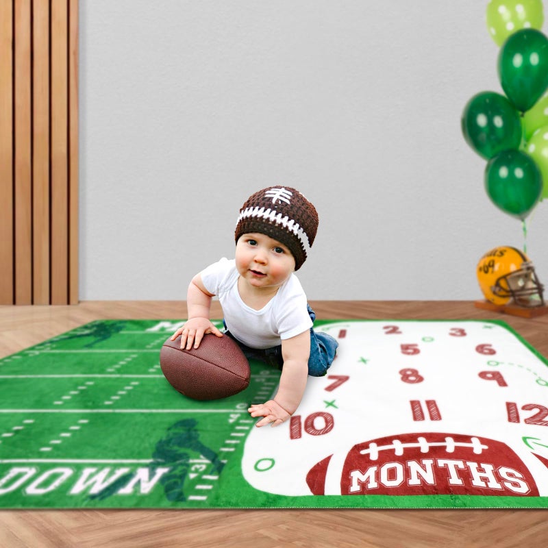 Gicoherero Football Baby Monthly Milestone Blanket Sports Month Blankets Growth Chart Nursery Swaddling Blankets Gift Ideas for Newborn Baby Shower Photography Background Prop Soft Plush - Image 5