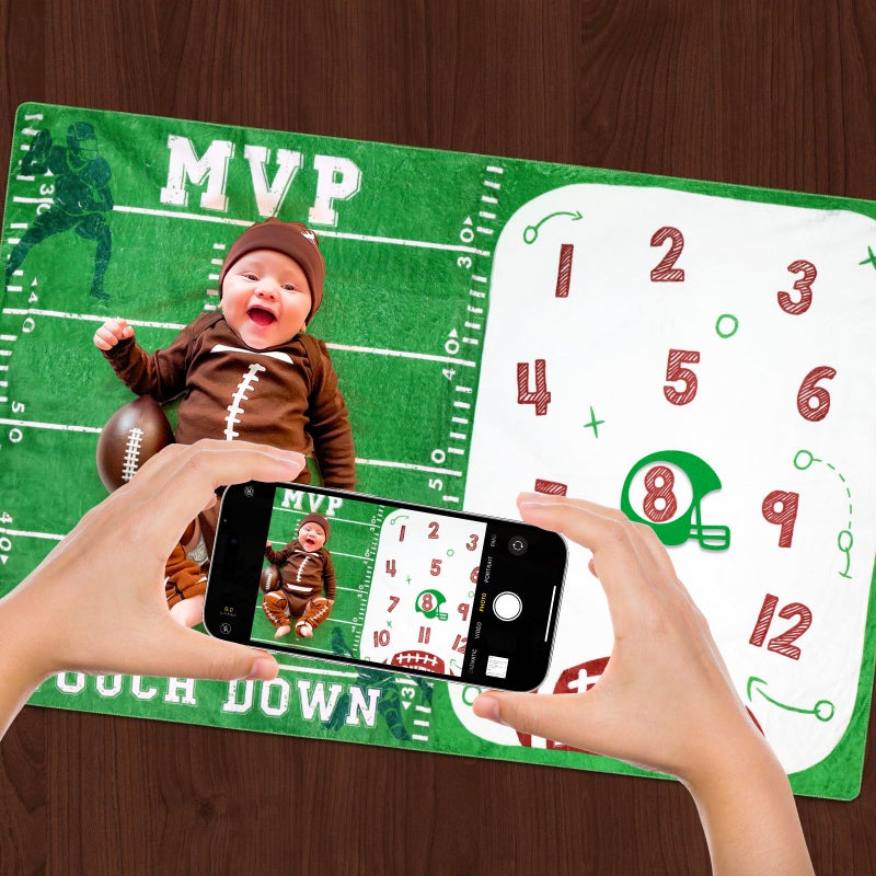 Gicoherero Football Baby Monthly Milestone Blanket Sports Month Blankets Growth Chart Nursery Swaddling Blankets Gift Ideas for Newborn Baby Shower Photography Background Prop Soft Plush - Image 4
