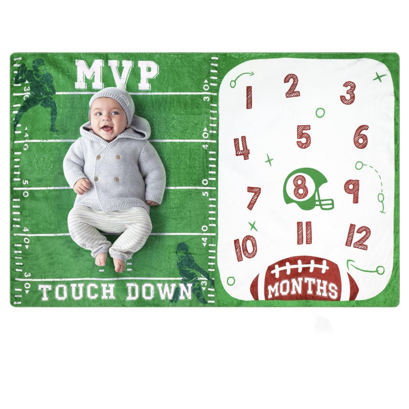 Gicoherero Football Baby Monthly Milestone Blanket Sports Month Blankets Growth Chart Nursery Swaddling Blankets Gift Ideas for Newborn Baby Shower Photography Background Prop Soft Plush - Image 1