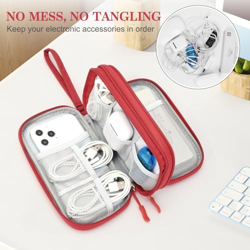 FYY Travel Cable Organizer Pouch Electronic Accessories Carry Case Portable Waterproof Double Layers All-in-One Storage Bag for Cord, Charger, Phone, Earphone Red - Image 5