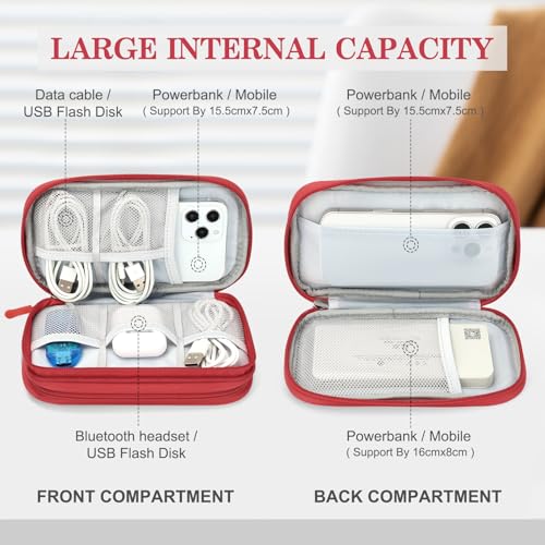 FYY Travel Cable Organizer Pouch Electronic Accessories Carry Case Portable Waterproof Double Layers All-in-One Storage Bag for Cord, Charger, Phone, Earphone Red - Image 3