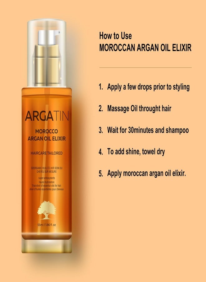 Argatin Moroccan Argan Oil Elixir For Dull & Dry Hair | Control Hair Fall | For Men & Women - Pure & Natural Hair & Skin Treatment - Deep Hydration & Nourishment - 100% Organic - 55ml - Image 3