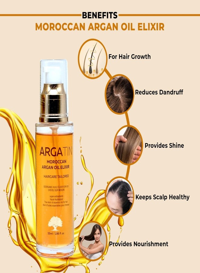 Argatin Moroccan Argan Oil Elixir For Dull & Dry Hair | Control Hair Fall | For Men & Women - Pure & Natural Hair & Skin Treatment - Deep Hydration & Nourishment - 100% Organic - 55ml - Image 4